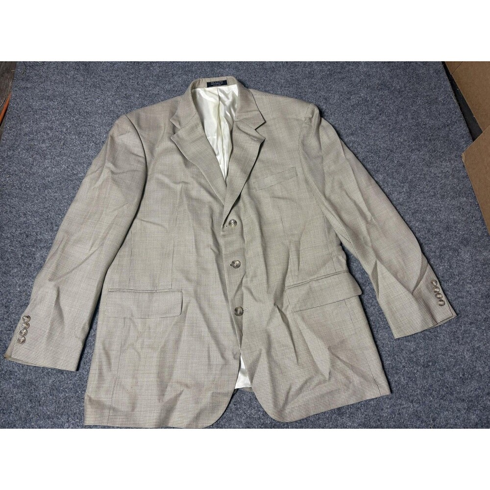 Oscar De La Renta Sport Coat Mens 44R Beige Wool Tweed Check 3 Btn Notch Lined